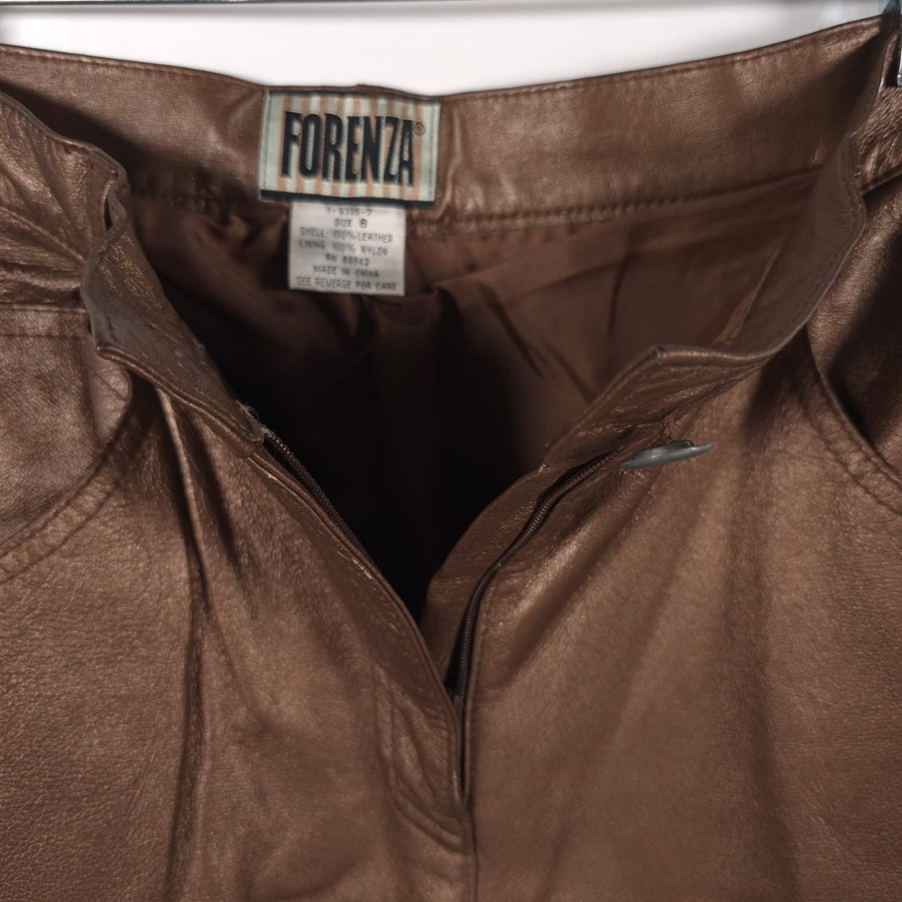 FORENZA 100% LEATHER Soft High Waist Bronze Lined Pants VTG‎ 1-9336-7 Size 8 - Picture 7 of 10